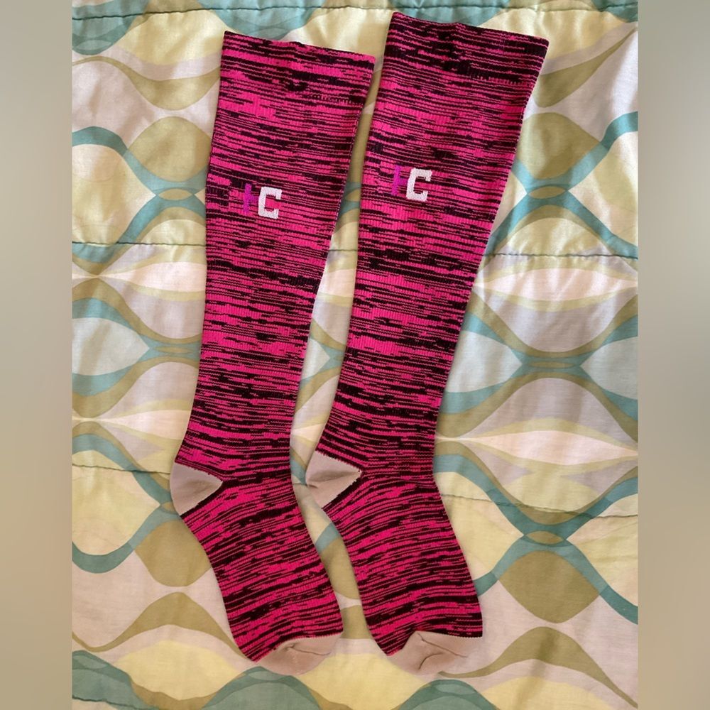 New in plastic Compression knee Sock s/m neon pink black 20-30 nylon pol…